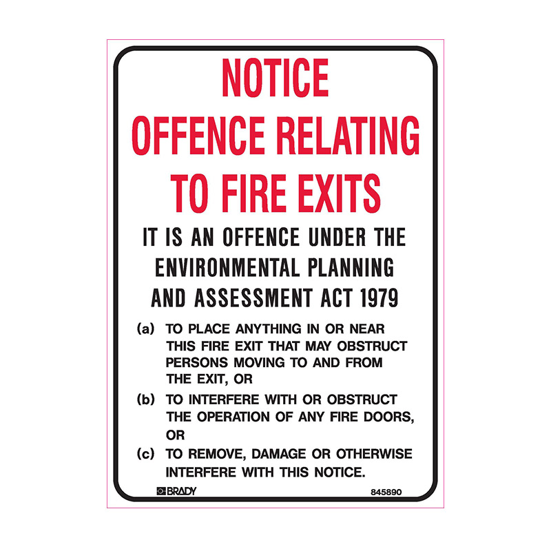 Fire Safety Sign - Notice Offence Relating to Fire Exit ... - 180x250mm