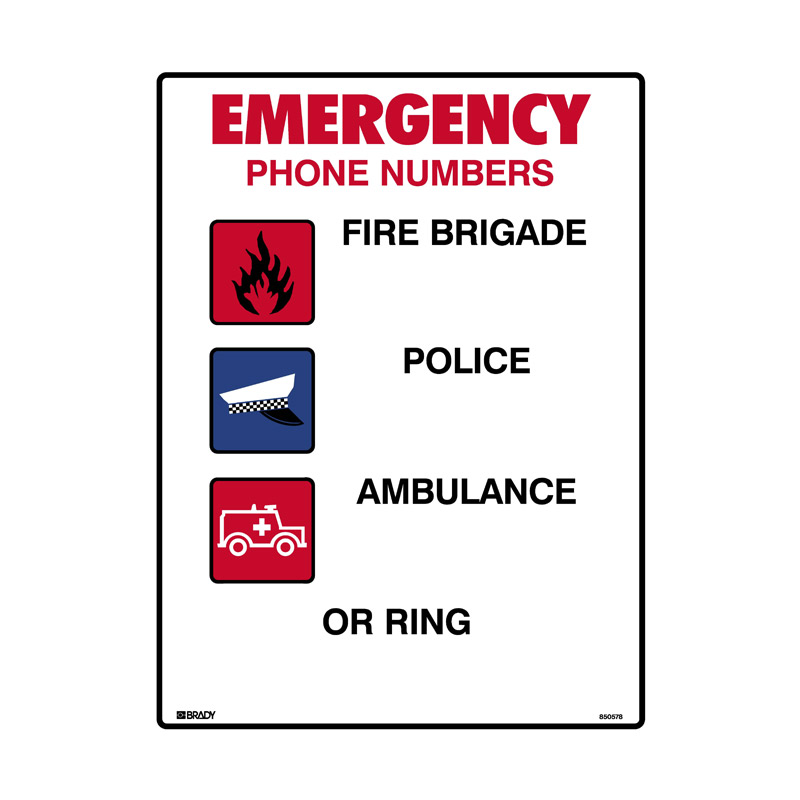 First Aid Signs - Emergency Phone Numbers